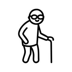 Obraz premium Grandfather is standing with Stick and have cup of coffee and take good care