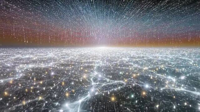 Experience a Journey Through a Vibrant Space Filled With Glowing Stars and Dynamic Lights Expanding Across the Horizon