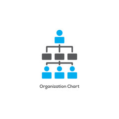 Professional organization chart logo icon with a blue people hierarchy for business management structure teamwork and corporate planning strategy
