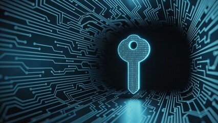 Glowing Blue Digital Key Cybersecurity Concept