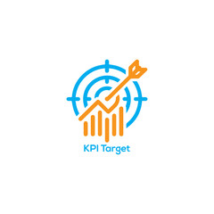KPI target logo icon with bullseye and arrow for business performance measurement growth strategy data analytics marketing success goals
