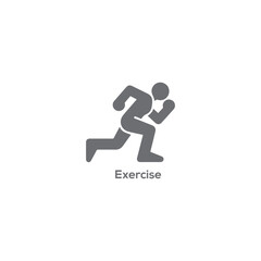 Minimalist gray exercise logo icon featuring a running human silhouette for fitness gym training cardio and healthy active lifestyle.
