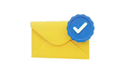Yellow Envelope with Blue Verified Check Mark Icon