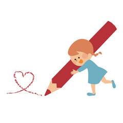 鉛筆を持つかわいい女の子　イラスト素材