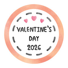 Watercolor Valentine&rsquo;s Day badge with heart details, perfect for stickers, labels, and festive love designs.
