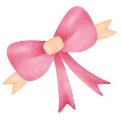 Watercolor pink ribbon bow. Perfect for coquette aesthetic designs, Valentine's Day cards, wedding invitations, and feminine gift wrapping clipart.