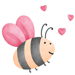 Bee Valentine. Watercolor illustration valentines day of love elements