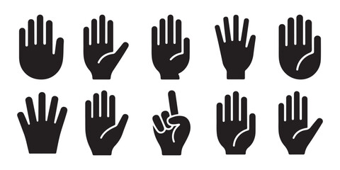 Obraz premium Collection of Black Hand Icons Showing Different Gestures and Counts.