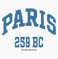 Lego art Paris 259 BC Varsity Arched Typography with Blue Dotted Pixelated Texture © xfrimran