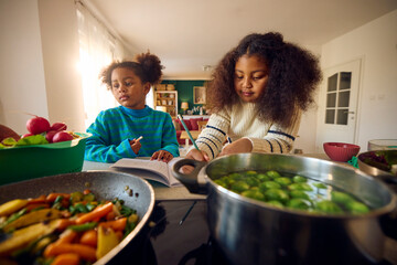 Girls in the kitchen drawing doodles
