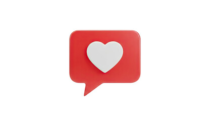 3D heart icon in a red speech bubble on transparent background