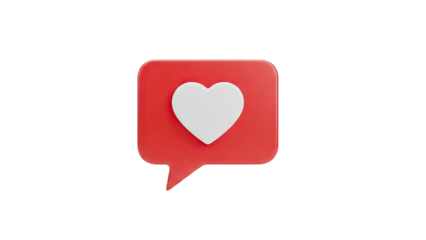 3D heart icon in a red speech bubble on transparent background