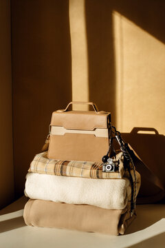 Neatly folded stack of different things.