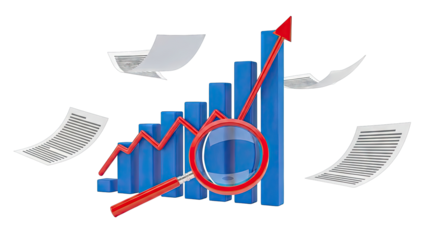 Business Growth Analysis with Documents and Magnifying Glass