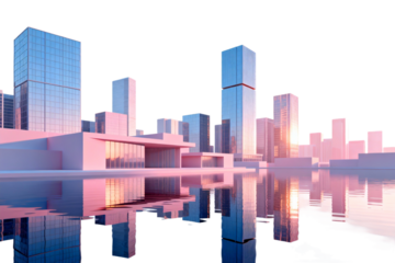 Modern Urban Skyline with Reflection in Water