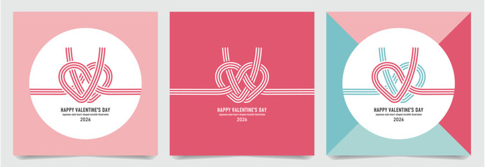 かわいい水引ハートのバレンタイン用イラスト