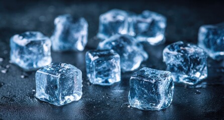 Obraz premium Close-up of many ice cubes on a dark surface
