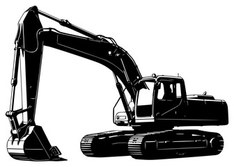 a black silhouette of an excavator on a , black, illustration, silhouette, against transparent background © Guli Studio
