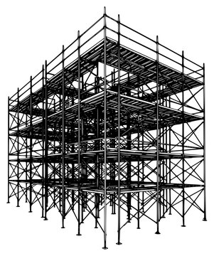 a black and white drawing of scaffolding at a construction site, black, building, construction, construction site, drawing, scaffolding, structure, against transparent background