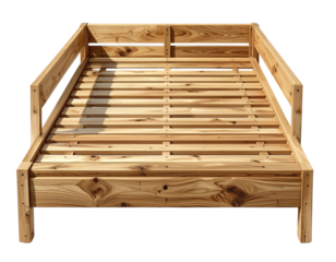 Wooden Camp Bed in Natural Oak, Front View, Isolated on Transparent Background