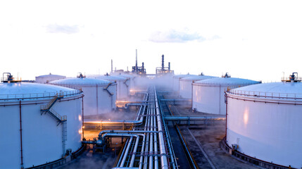 Oil Refinery with Storage Tanks and Pipes