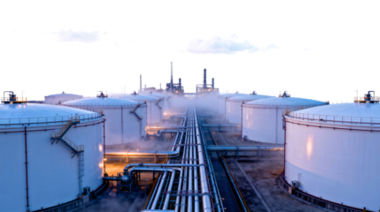 Oil Refinery with Storage Tanks and Pipes