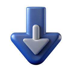 3d realistic blue and white download arrow icon isolated on transparent background