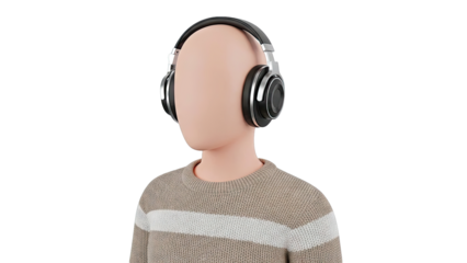 Faceless Man Wearing Headphones and Striped Sweater