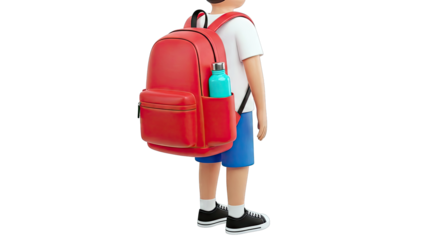 3D Render of a Child with a Red Backpack and Water Bottle