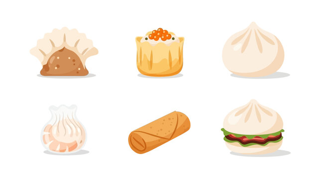 Delicious Asian Cuisine Dumplings, Siu Mai, and Spring Rolls - A Culinary Delight