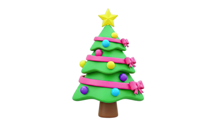 3D Cartoon Christmas Tree with Decorations