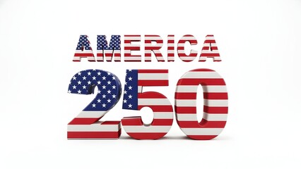 America 250 Years Anniversary Celebration with US Flag Pattern 3D Text