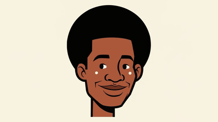 Cartoon portrait of a smiling young Black man with an afro hairstyle.