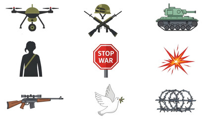 War and Conflict elements collection Anti-War and Military Symbols Pack Warfare Elements 
