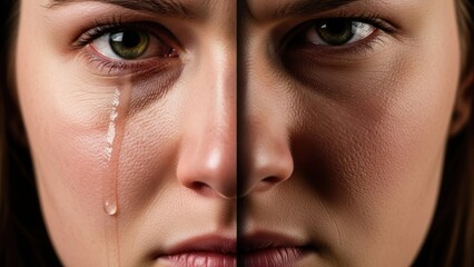 A powerful visual dichotomy exploring the complex emotional spectrum of a woman's face