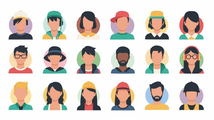 Collection of diverse people avatars in flat design style.