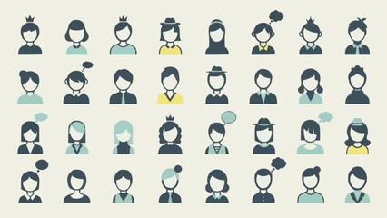 Collection of Diverse People Icons Representing Different Personalities.