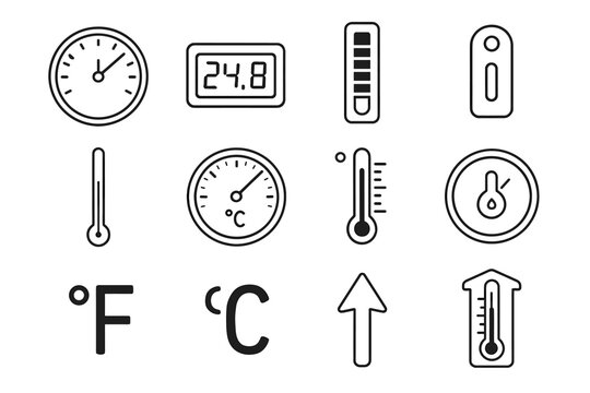 Classic digital dial scale vector thermometers icon dual set bar round external