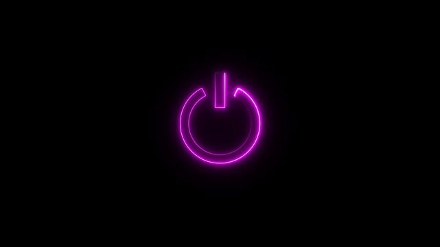 Glowing neon power button icon animation. Switch startup neon turns on off button animation.  Neon power reset button sign animation.