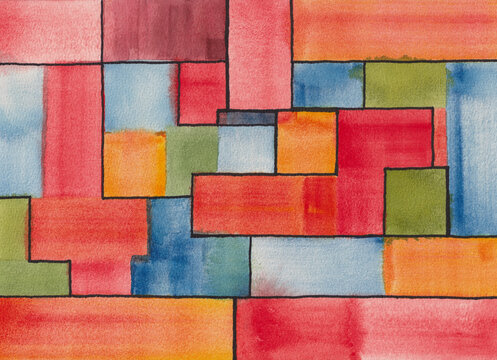 Colorful Watercolor Abstract City Buildings Art