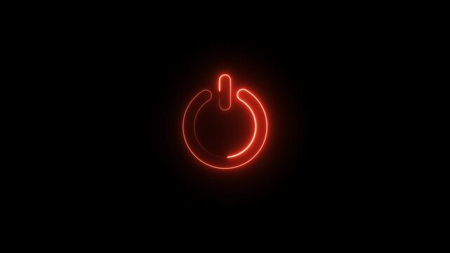 Glowing neon power button icon animation. Switch startup neon turns on off button animation.  Neon power reset button sign animation.