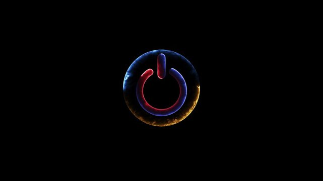 Glowing neon power button icon animation. Switch startup neon turns on off button animation.  Neon power reset button sign animation.