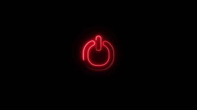 Glowing neon power button icon animation. Switch startup neon turns on off button animation.  Neon power reset button sign animation.