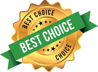 Premium Gold Best Choice Seal Badge with Green Ribbon for Product Quality and Marketing Excellence
