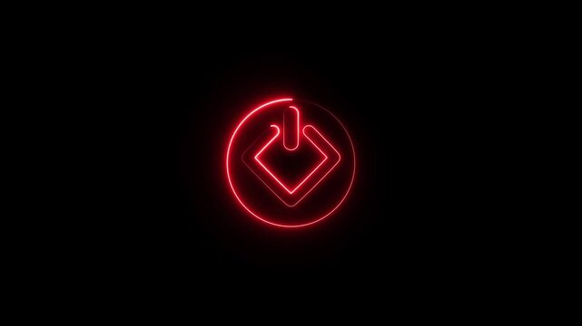 Glowing neon power button icon animation. Switch startup neon turns on off button animation.  Neon power reset button sign animation.