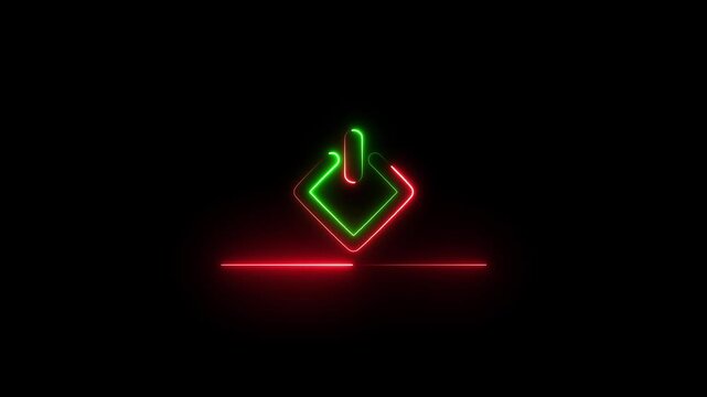 Glowing neon power button icon animation. Switch startup neon turns on off button animation.  Neon power reset button sign animation.