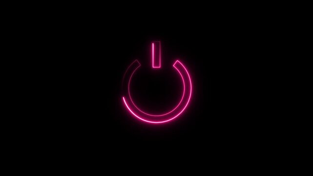 Glowing neon power button icon animation. Switch startup neon turns on off button animation.  Neon power reset button sign animation.