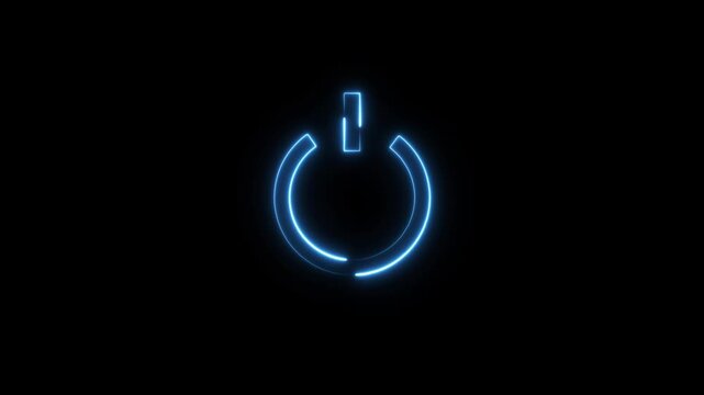 Glowing neon power button icon animation. Switch startup neon turns on off button animation.  Neon power reset button sign animation.