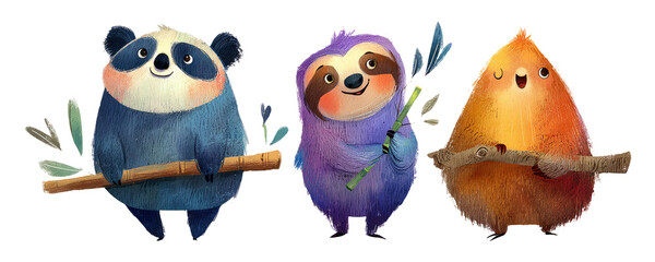 Fototapeta premium Cute Animal Friends in Illustration Style Evoking Cozy and Warm Atmosphere