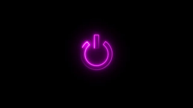 Glowing neon power button icon animation. Switch startup neon turns on off button animation.  Neon power reset button sign animation.